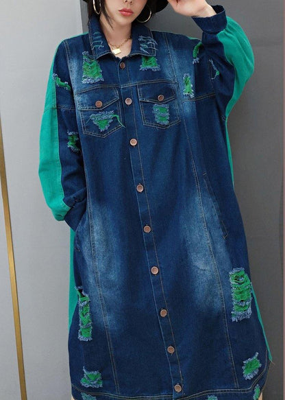 Green Quilting Clothes Lapel Hole Maxi Spring Dresses