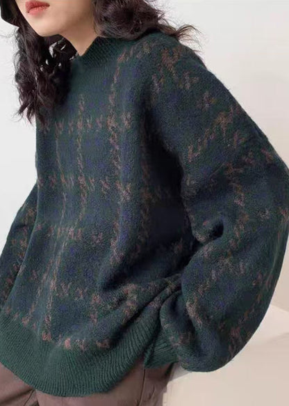 Red O Neck Print Loose Knit Sweater Spring