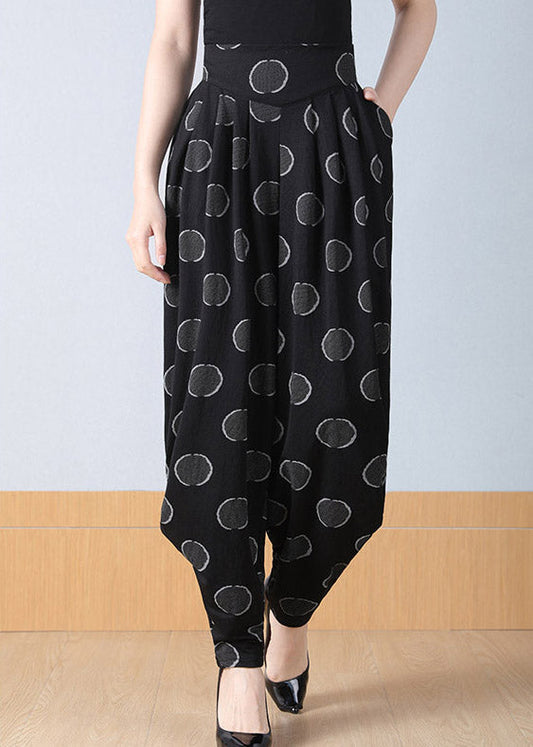 Dot Print Pockets Wrinkled High Waist Harm Pants Spring