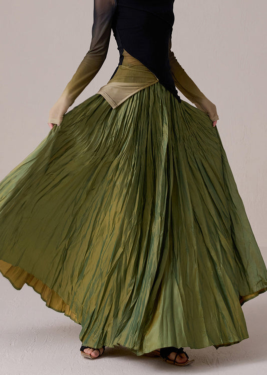 Fine Green Wrinkled Wear on Both Sides Cotton Exra Large Hem Skirts Summer
