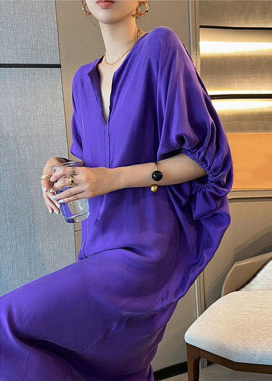 Purple U Neck Patchwork Long Dress Summer