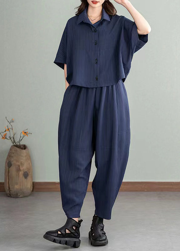 Natural Navy Oversized Cotton Sets 2 Pieces Summer