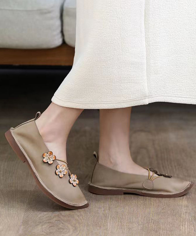 Handmade Comfy Flat Feet Shoes Red Cowhide Leather