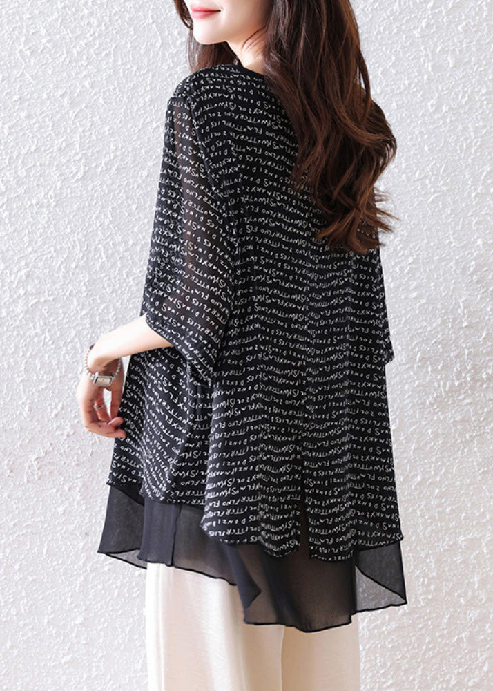 Black Oversized Patchwork Chiffon Tops Summer