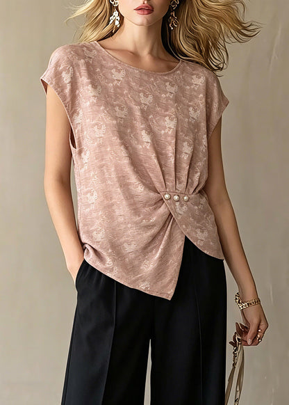 Pink O-neck Print T Shirt Short Sleeve