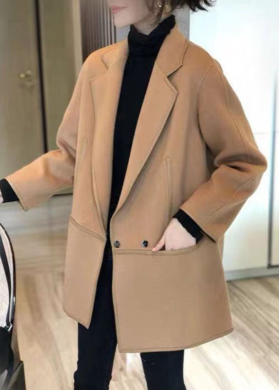 Black Notched Patchwork Pockets Wool Blend Coat Fall