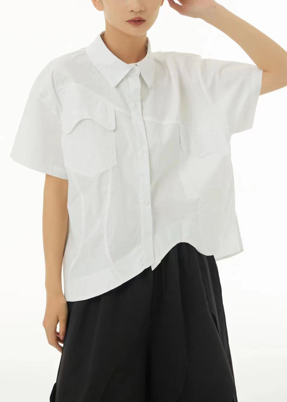 Black Asymmetrical Design Oversized Cotton Shirt Tops Summer