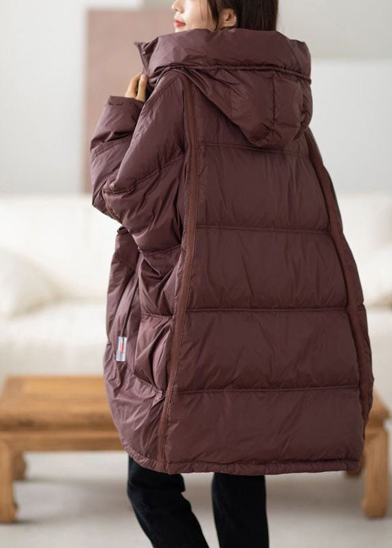 Chocolate Hooded Oversized Drawstring Thick Canada Goose Jacket Batwing Sleeve Winter
