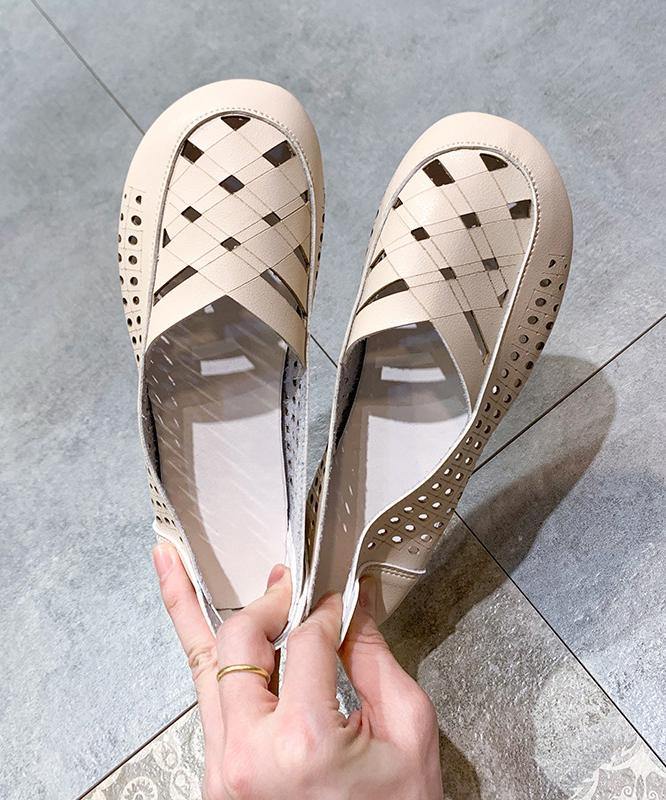 Hollow Out Flats Black Faux Leather