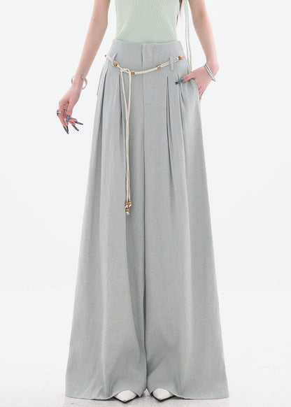 New Grey Zippered Cotton Wide Leg Pants High Waist Fall