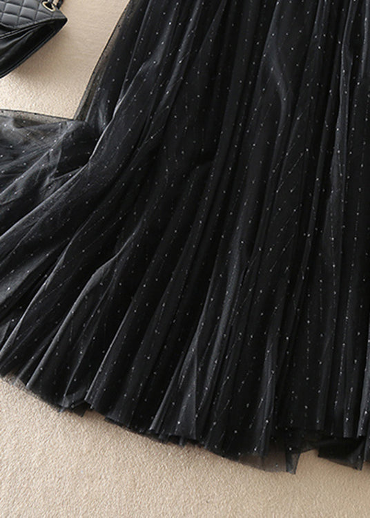 Black Zip Up Patchwork Tulle Skirts Spring