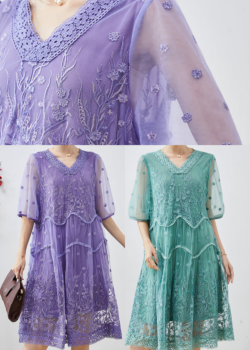 Purple Embroidered Tulle Party Dress Summer
