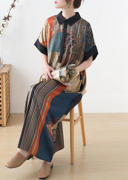 Diy Print Peter Pan Collar Button Robe Summer Chiffon Dress