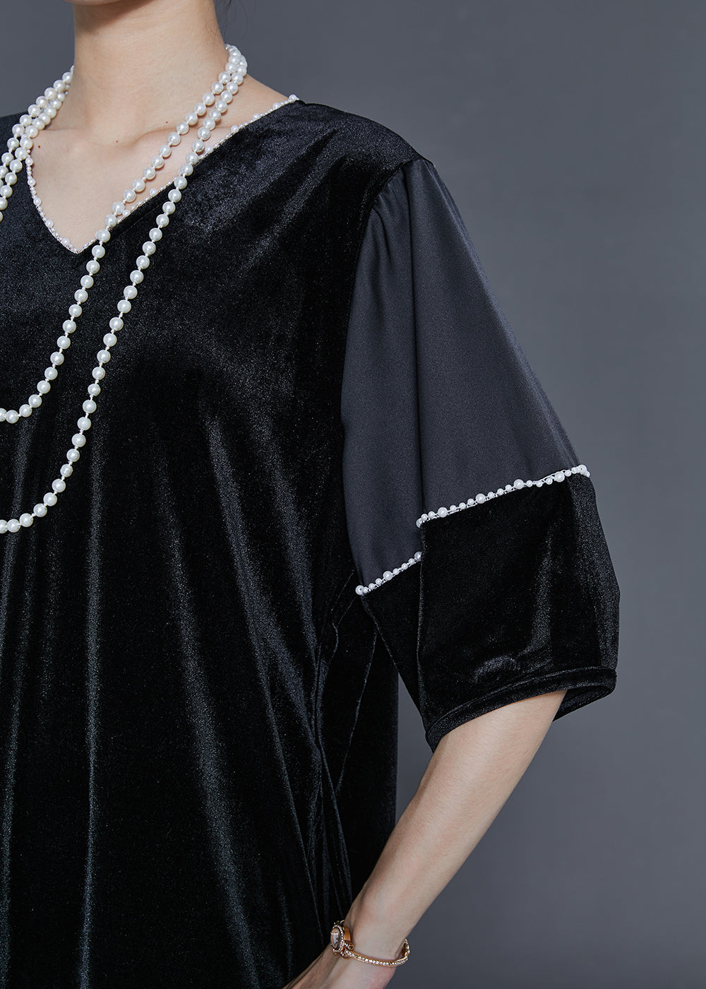 Black Oversized Side Open Silk Velour Party Dress Summer