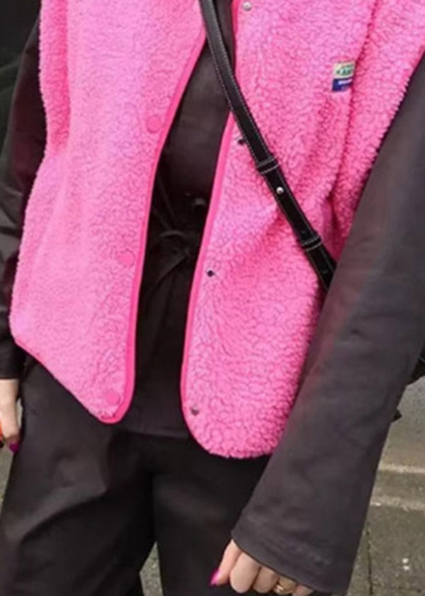 Green O Neck Faux Fur Vest Sleeveless