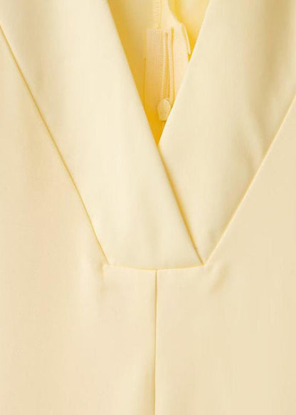 Yellow V Neck Zippered Cotton Shirts Dress Half Sleeve