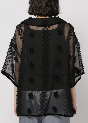 Black Jacquard Tulle Sheer Tops Summer