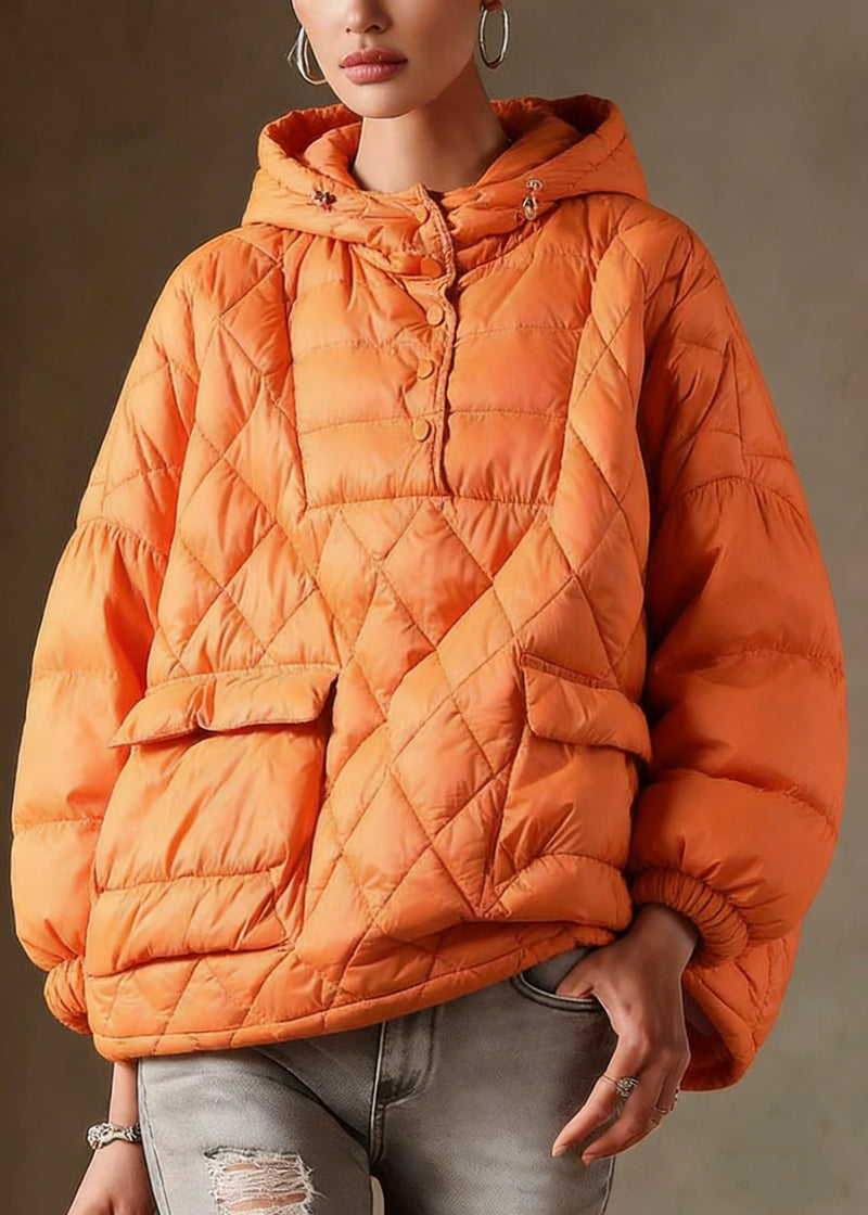 Literary Orange Hooded Pullover Short Puffers Jackets( + Limited Stock)