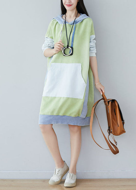 Style Green Pockets Pullover Sweatshirt Dresses Spring