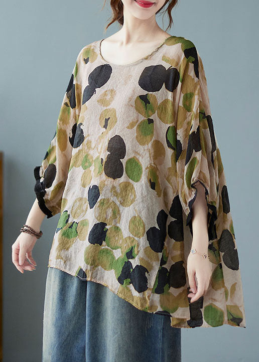 Green O-neck Dot Half Sleeve Shirts