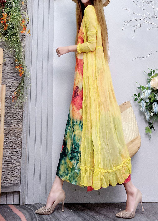 Fitted V Neck Print Linen Dress Spring
