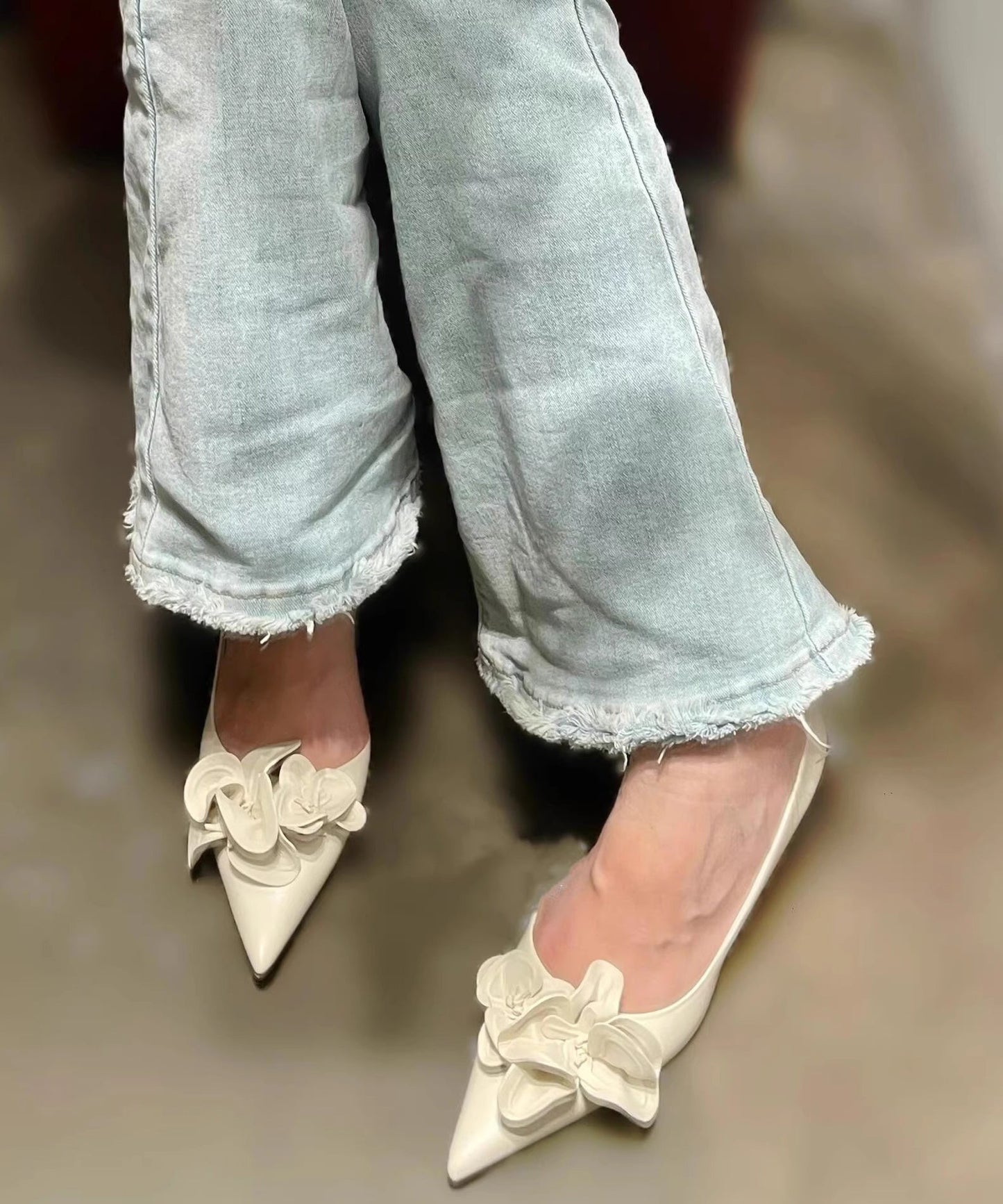 White Splicing Kitten Heels Shoes Pointed Toe
