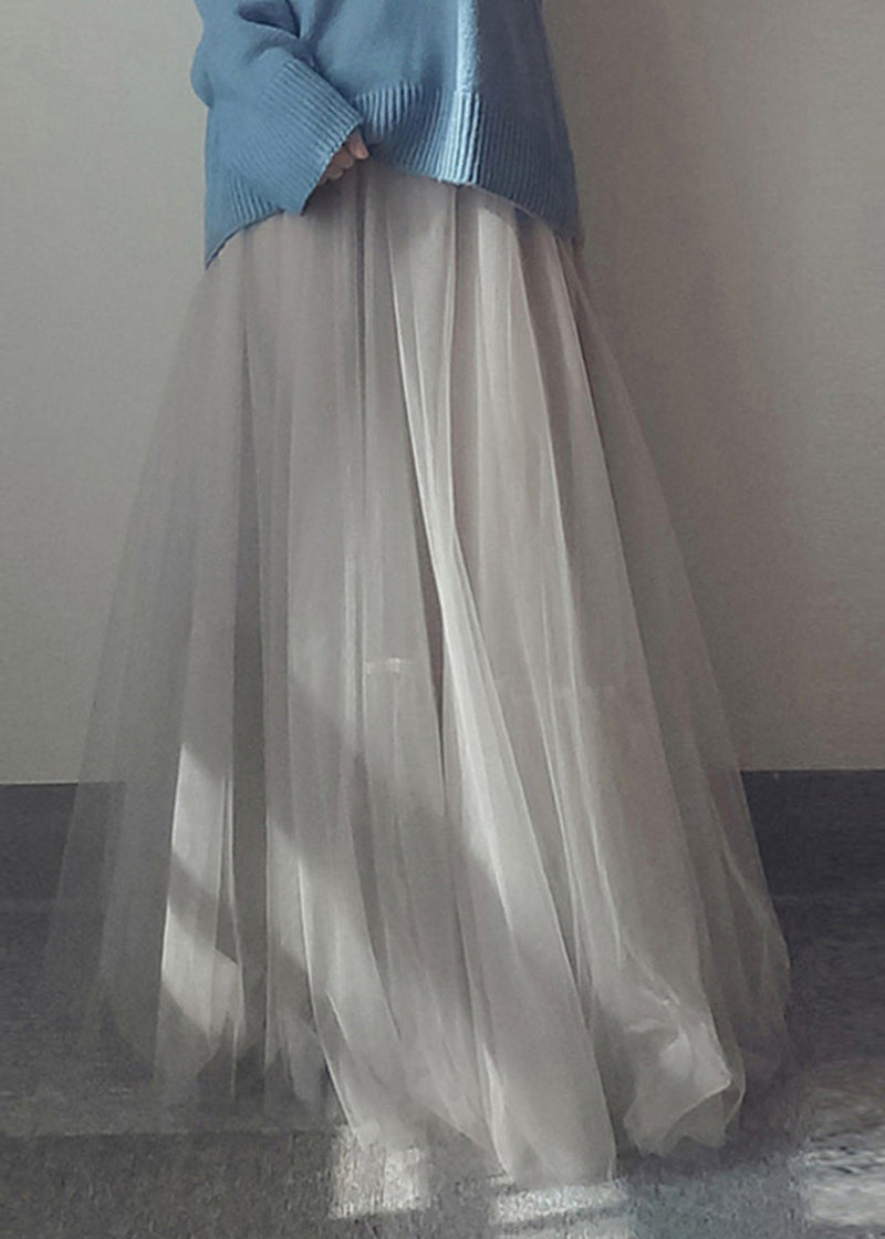 Italian White Patchwork Elastic Waist Tulle a Line Skirts