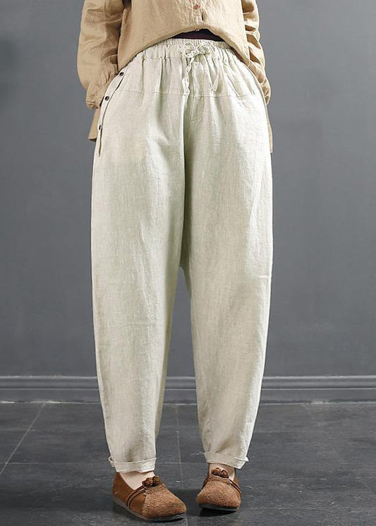 Diy Beige Trousers Spring Elastic Waist Shorts