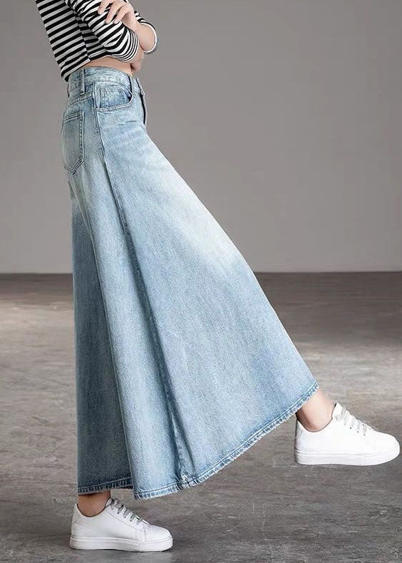 Diy Light Blue Pockets Wide Leg Fall Denim Pants