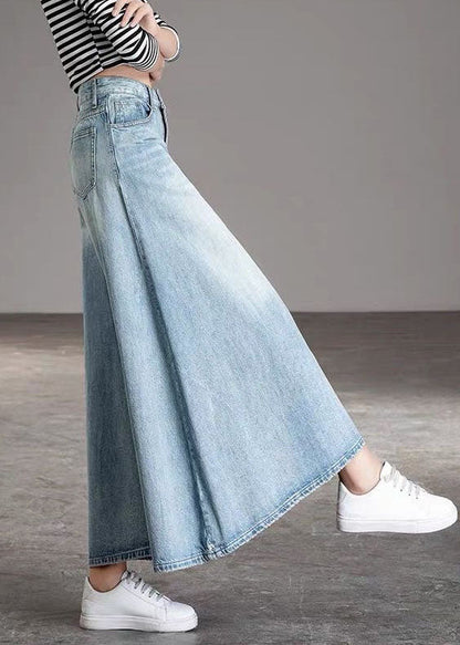 Diy Light Blue Pockets Wide Leg Fall Denim Pants