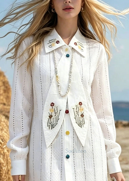 White Peter Pan Collar Print Cotton Mini Dress Spring