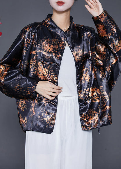 Black Tasseled Print Cotton Coats Fall