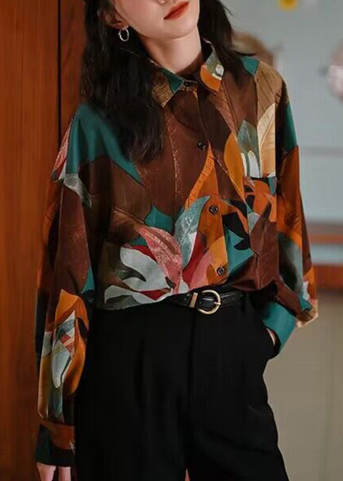 Photo Peter Pan Collar Color Print Cotton Shirt Spring