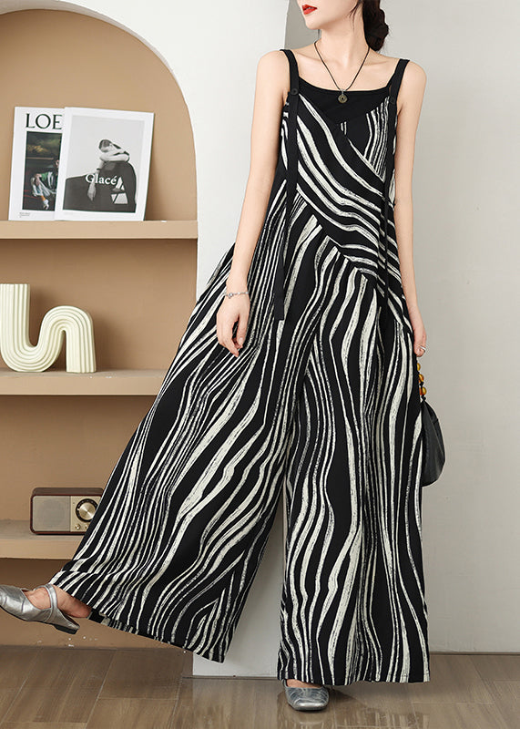 Black Oversized Zebra Pattern Jumpsuits Summer