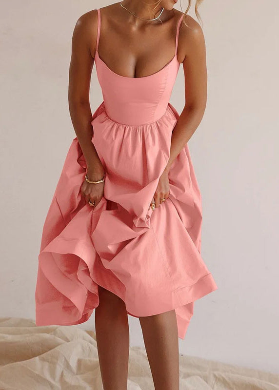 Pink Slash Neck Patchwork Maxi Spaghetti Strap Dress Sleeveless
