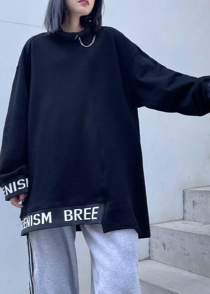 Simple O Neck Asymmetric Spring Tunics for Black Letter Tops
