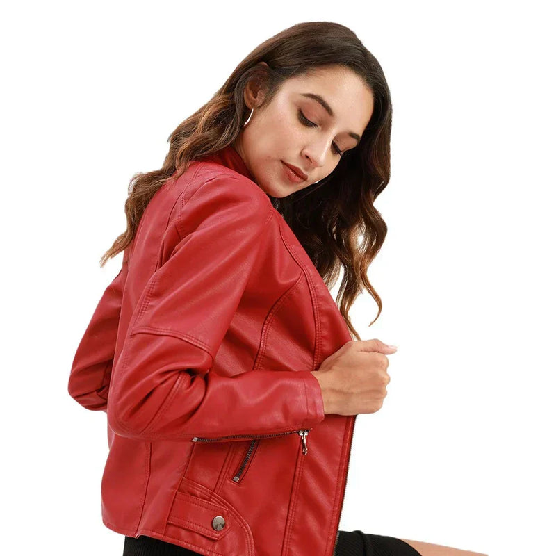 Ladies leather jacket with Mao