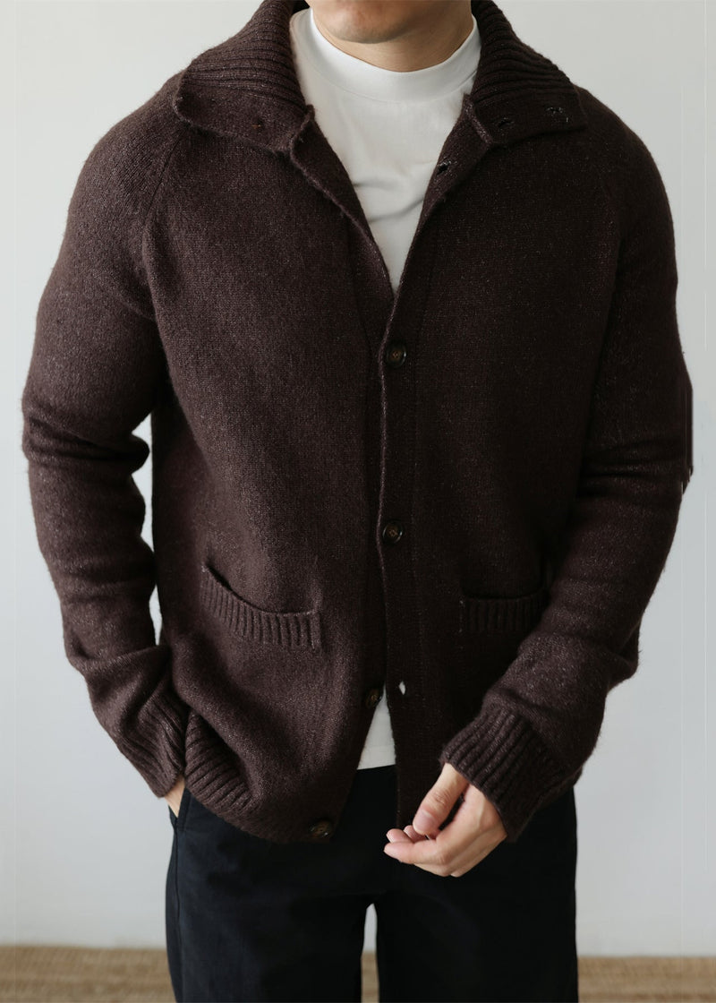 Coffee Pockets Cozy Cotton Knit Cardigan Peter Pan Collar