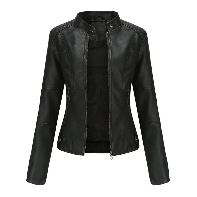 Ladies leather jacket with Mao