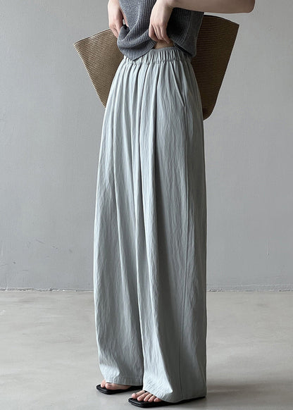 Modern Blue Pockets Elastic Waist Cotton Straight Pants Spring