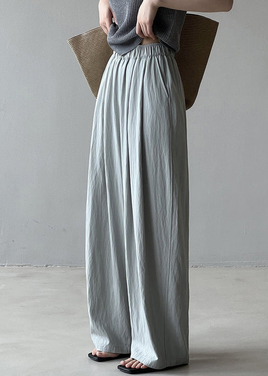 Modern Blue Pockets Elastic Waist Cotton Straight Pants Spring