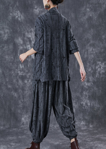 Grey Asymmetrical Cotton Ripped Two Pieces Set Fall