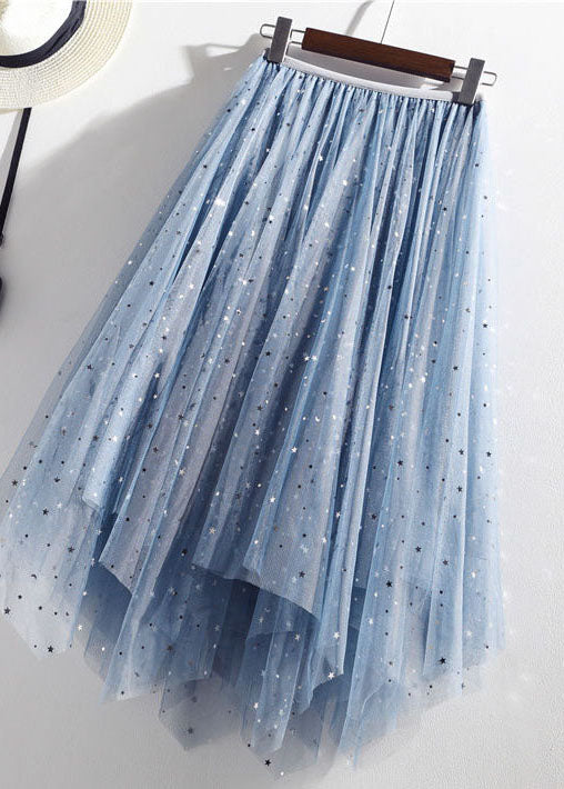 Light Blue Elastic Waist Sequins Tulle a Line Skirts Summer