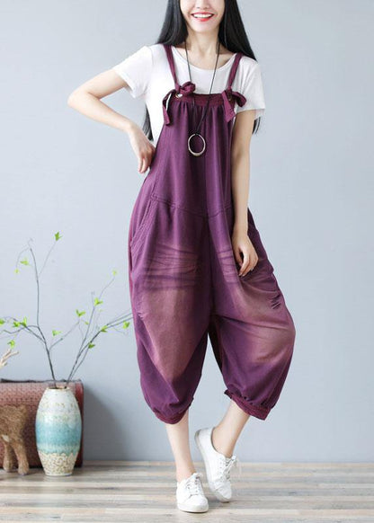 Purple Hole Patchwork Fall Cotton Romper