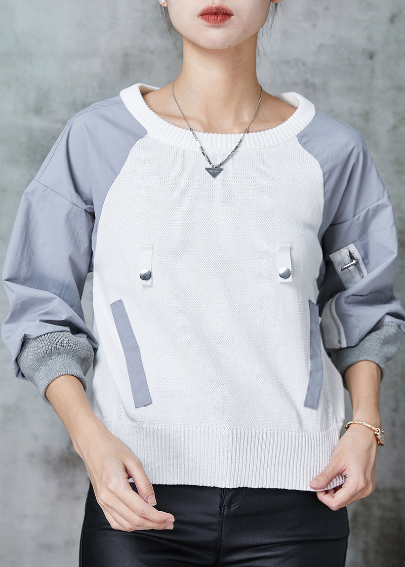 Colorblock O-neck Patchwork Knit Sweatshirt Spring