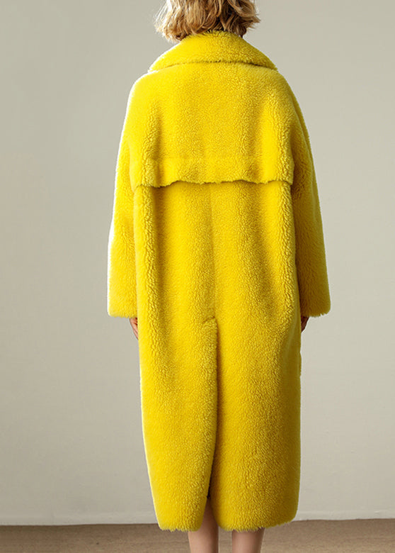 Yellow Sailor Collar Pockets Loose Wool Coats Long Sleeve
