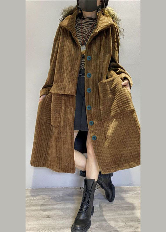 Coffee Pockets Button Corduroy Loose Fall Long Sleeve Coats