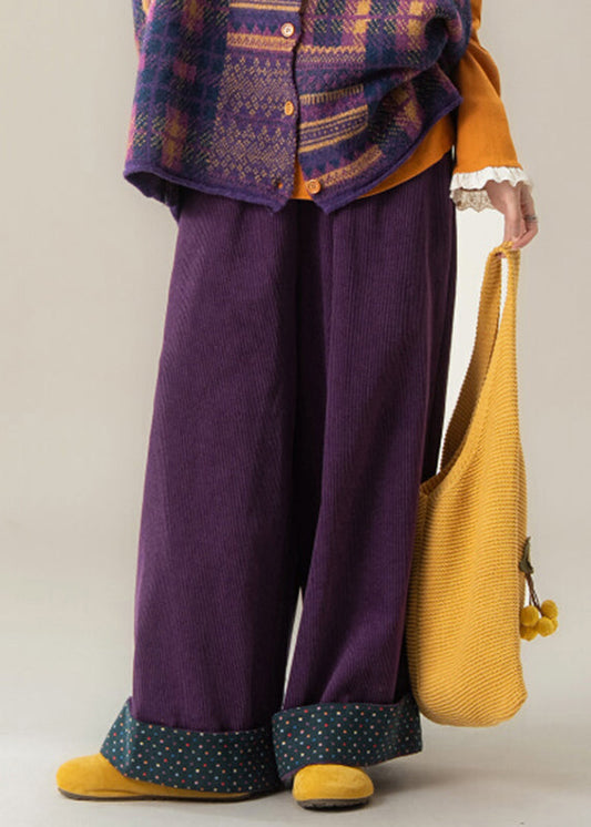 Purple Dot Elastic Waist Wide Leg Pants Fall