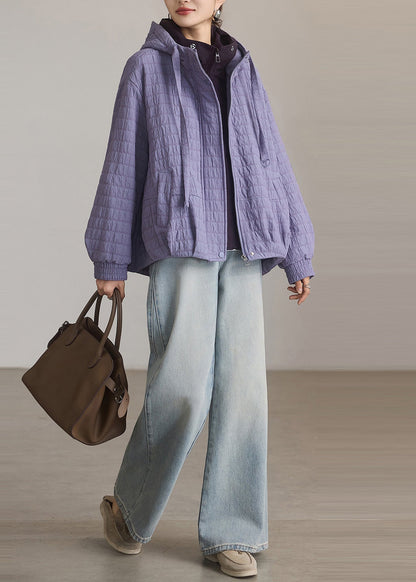 Simple Lavender Oversized Fine Cotton Filled Hoodie Coat Winter
