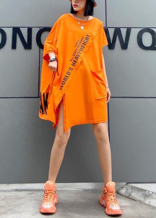 Art Orange Graphic Asymmetrical Design Pockets Dresses Summer